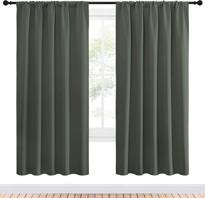 NICETOWN Bedroom Curtains Blackout Draperies - All Season Thermal Insulated Solid Rod Pocket Top Blackout Curtains/Drapes for Kid's Room (Dark Mallard, 1 Pair, 52 x 72 Inch) - Image 2