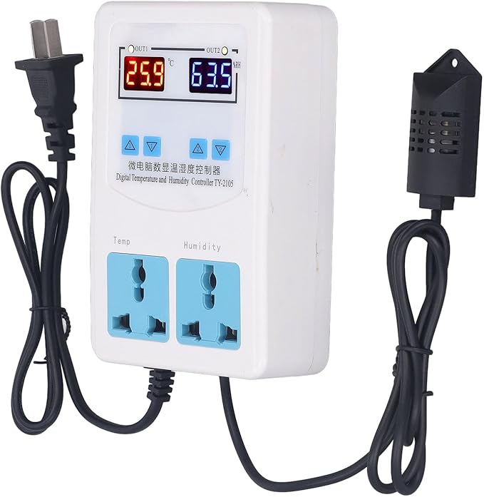 Digital Humidity Thermostat, Temperature Humidity Controller Easy Installation 0% ~ 100.0% Simple Operation Relay Output AC110-220V for Hatching (US Plug) by GLOGLOW