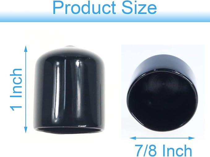Acocony 7/8 Inch Rubber Cap Round Rubber End Caps PVC Flexible Protector Plastic Plugs for Round Holes Black Pack of 12 - Image 2