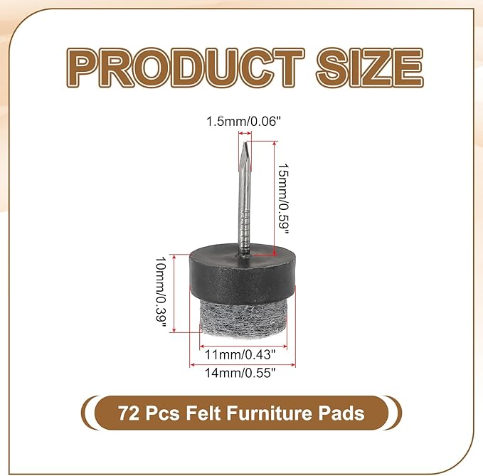 PATIKIL 14 mm Nail-on Felt Pads, 72 Pcs Round Felt Furniture Sliders Pads Heavy Duty Floor Protectors for Wooden Chair Sofa Cabinet Table Leg Feet Hardwood Floors, Black - Image 2