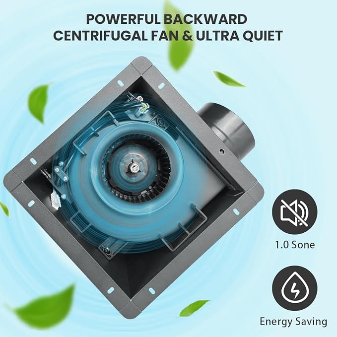 88CFM 1.0 Sone Bathroom Exhaust Fan with Light, Ultra-Quiet Bathroom Vent Fan Extractor with 6FT Flexible Ducting Hose and Clamps, Ceiling Mount Ventilation Shower Bath Fan - Image 7