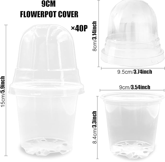 Transparent Nursery Pots 3.5Inch with Humidity Domes for Seeds Starting, Clear Plastic Plant Pots with Drainage Holes (3.54Inch, 40Pcs,Clear Pots with Lids) - Image 2