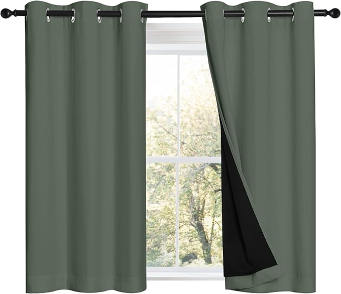 NICETOWN Dark Mallard 100% Blackout Curtains 45 inches Long, 2 Thick Layers Completely Blackout Window Treatment Thermal Insulated Lined Drapes for Small Window (1 Pair, 42 inches Width Each Panel) by NICETOWN