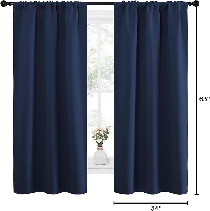 NICETOWN Bedroom Curtains Blackout Draperies, Home Decorations Thermal Insulated Solid Pole Top Blackout Drapes for Living Room (Navy, 1 Pair, 34-inch W x 63-inch L) - Image 10