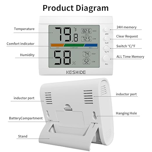 Hygrometer Thermometer Gauge Mini Digital, Monitor Indoor Outdoor Humidity Meter Temperature for Humidifiers Dehumidifiers Greenhouse Reptile Humidor White - Image 5