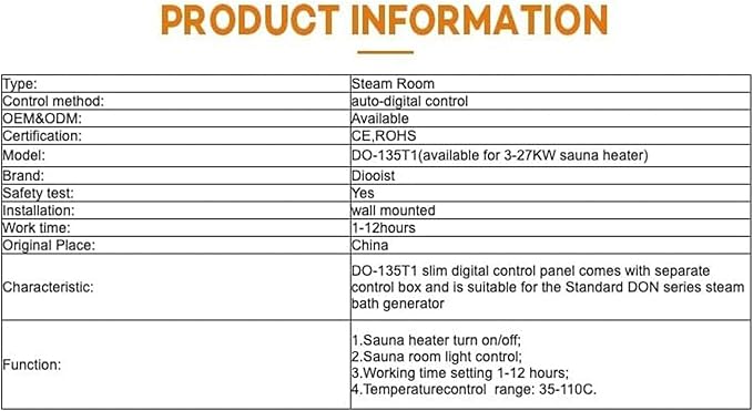 at Series steam Bath Generator AT-86 Controller, Sauna Heater Temperature Controller, Touch Screen Temperature Controller, Sauna Control Panel, Sauna Accessories - Image 6
