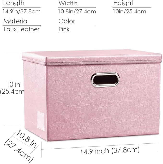 PRANDOM Foldable Storage Bins with Lids [5-Pack] Leather Fabric Collapsible Storage Boxes Organizer Containers Baskets Cube with Cover for Bedroom Closet Office Nursery Pink (14.9x10.8x10) - Image 5