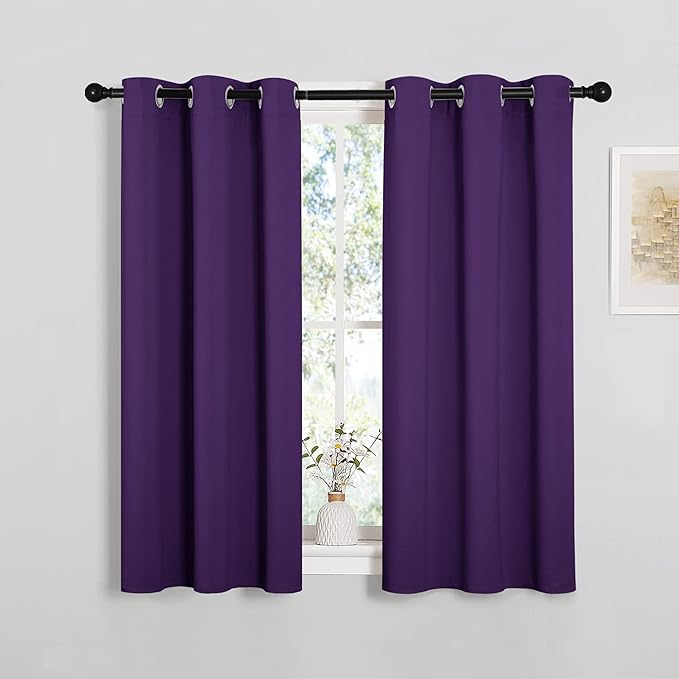NICETOWN Thermal Insulated Blackout Draperies Curtains, Triple Weave Home Decoration Solid Ring Top Blackout Drape Panels for Bedroom (Set of 2, 34 x 45 inches, Royal Purple) - Image 2