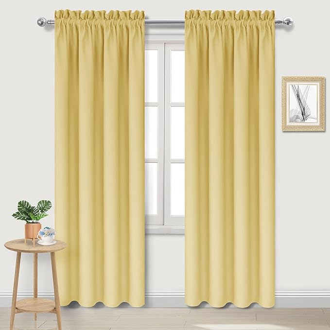 DWCN Blackout Curtains for Bedroom – Rod Pocket Thermal Insulated Noise Reducing Noise Reducing Drapes for Living Room, W 42 x L 84 Inch, 2 Panels, Light Yellow by DWCN