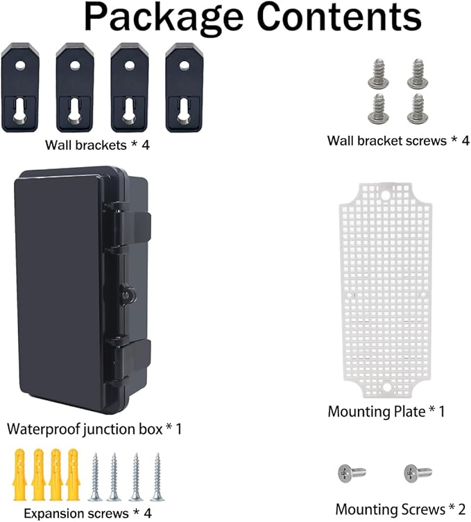 Junction Box, Hinged Black Cover IP67 Waterproof ABS Project Box with Mounting Plate Electrical Box Enclosure with Wall Bracket 7.9 x 3.9 x 2.8inch(200x100x70mm) - Image 6
