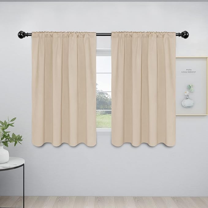 Easy-Going Rod Pocket Blackout Curtains for Bedroom, Room Darkening Window Curtains for Living Room, Thermal Insulated Noise Reduction Solid Window Drapes, 2 Panels(42x45 in, Beige) by Easy-Going
