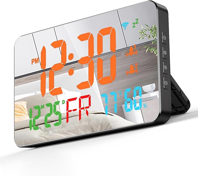 Walfront Tuya WiFi Digital Alarm Clock Desktop Clock Calendar Intelligent Thermometer Hygrometer with Clear LED Display for Bedroom, Bedside (Orange) - Image 4