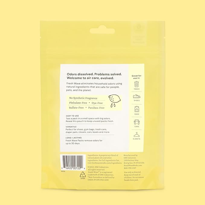 Fresh Wave Lemon Odor Eliminating & Deodorizing Packs | Bag of 6 | Safer Odor Relief for Small Spaces | Natural Plant-Based Odor Eliminator | Odor Absorbers for Home - Image 7