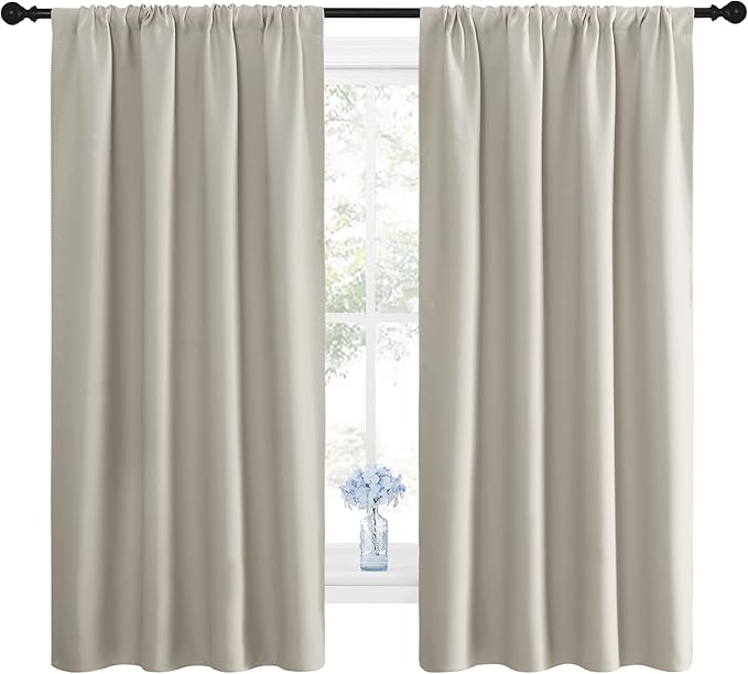 NICETOWN Blackout Curtains for Living Room, Darkening Window Curtain Panels, Easy-Care Solid Thermal Insulated Draperies/Drapes for Daughter Room (Natural, 2 Panels, 42 by 63) - Image 2