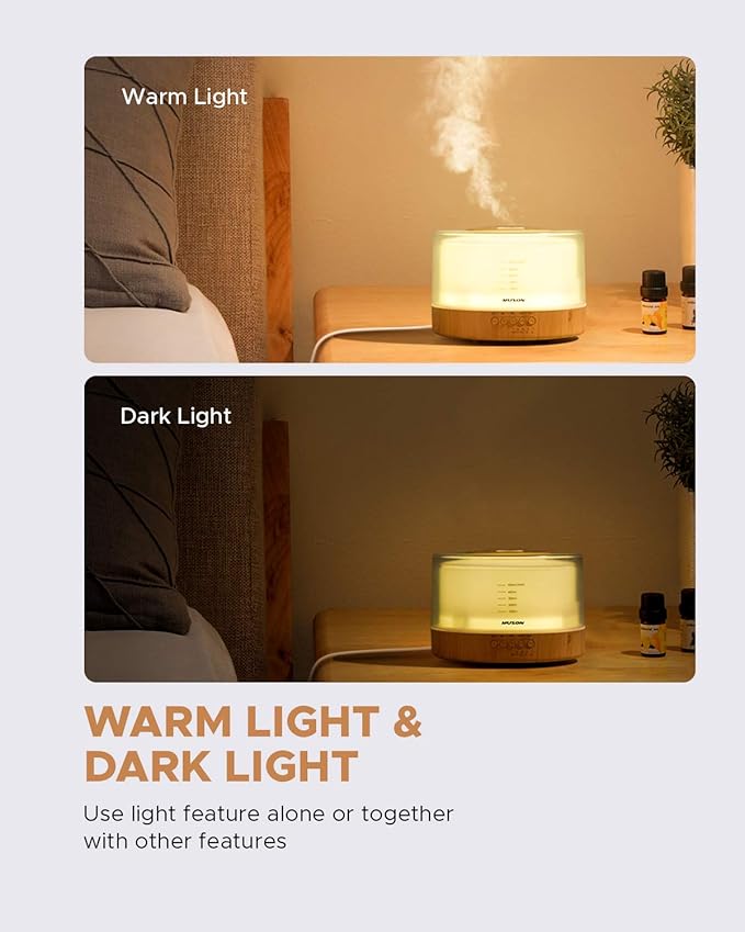 muson Essential Oil Diffuser Sound Machine Combo Diffuser for Aromatherapy Fragrant Oil Cool Mist Humidifier with Natural Sound Music & Warm Night Light, Auto Shutoff, White - Image 4