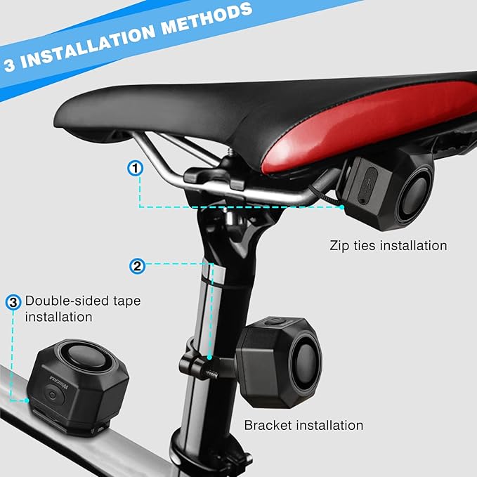 WSDCAM USB Rechargeable Bike Alarm with Remote, 110dB Loud Wireless Anti Theft Vibration Motion Sensor Vehicle Security Alarm System Waterproof Bicycle Trailer Motorcycle Alarm - 2 Pack - Image 4