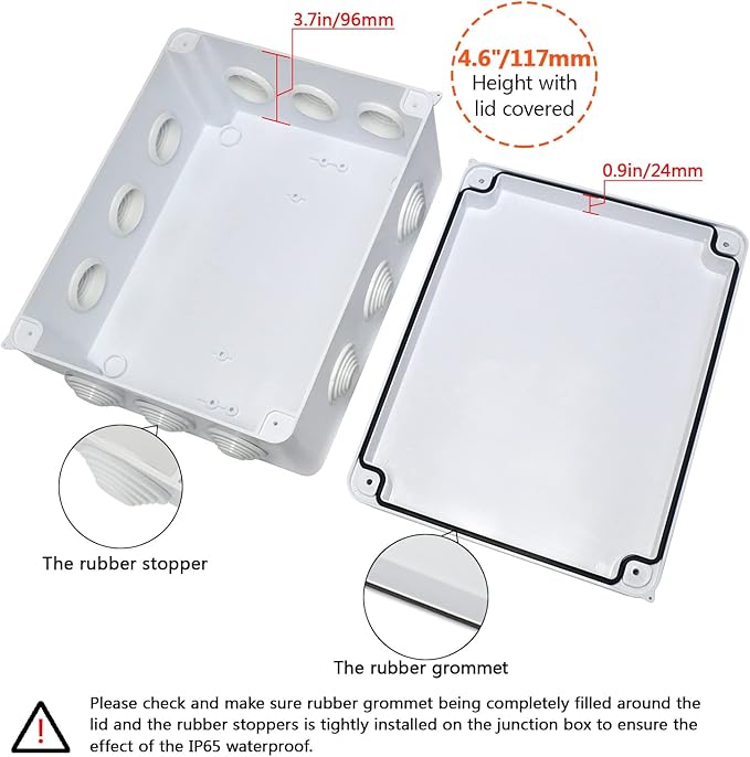 LeMotech Junction Box, ABS Plastic IP65 Waterproof and Dustproof, Universal Electrical Enclosure, Outdoor and Indoor Project Box, 10" x 7.9" x 4.7", White - Image 4