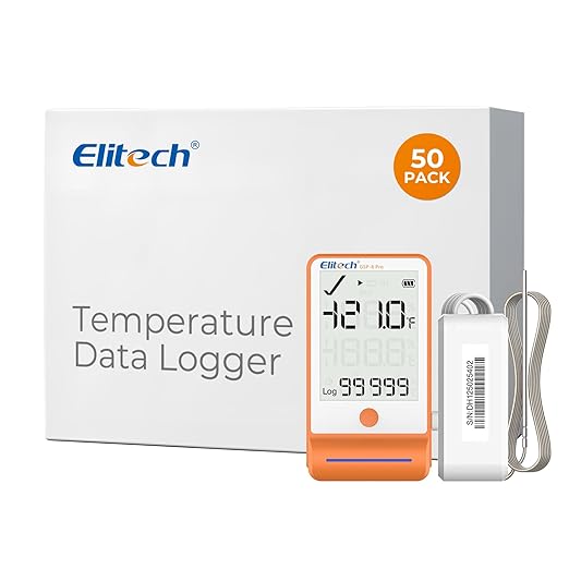 Elitech 50Pack Bluetooth Ultra Low Digital Temperature Data Logger for Refrigerator Shadow Data 100000 PointsExport PDF/CSV Report, Pharmacy Vaccine DDL Calibration Certificate, MAX MIN AVR GSP-6-TLE by Elitech