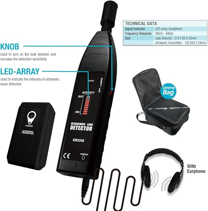 allsun Pro Ultrasonic Leaking Detector Transmitter Auto Noise Finder, Electronic Stethoscope HVAC Machine Noise Monitor 36-44KHz, Air Gas Water Leak Diagnosis Tool - Image 3