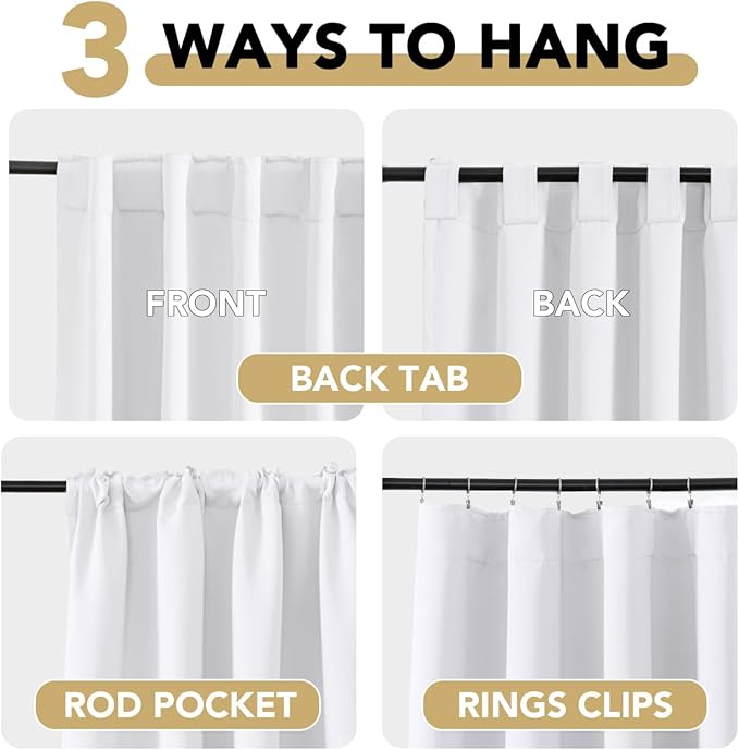 H.VERSAILTEX White Curtains Thermal Insulated Window Treatment Panels Room Darkening Privacy Assured Drapes for Living Room Back Tab/Rod Pocket Bedroom Draperies, 52 x 63 Inch, 2 Panels - Image 4