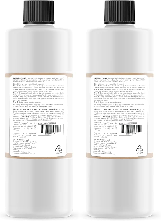 Essential Values Descaling Solution Compatible with Nespresso - Coffee Descaler - Coffee Maker Cleaner - Kettle, Espresso Machine Cleaning - 12 Month Supply 2-Pack - Image 2