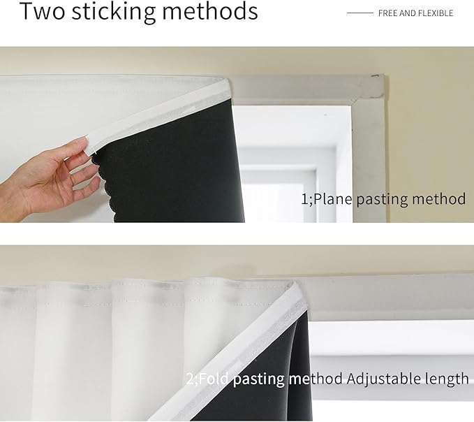 Adhesive Curtain 100% Blackout No-Drill Easy Install for Bedroom Blinds Light Blocking (White-47 W x 95" L-1P) - Image 5