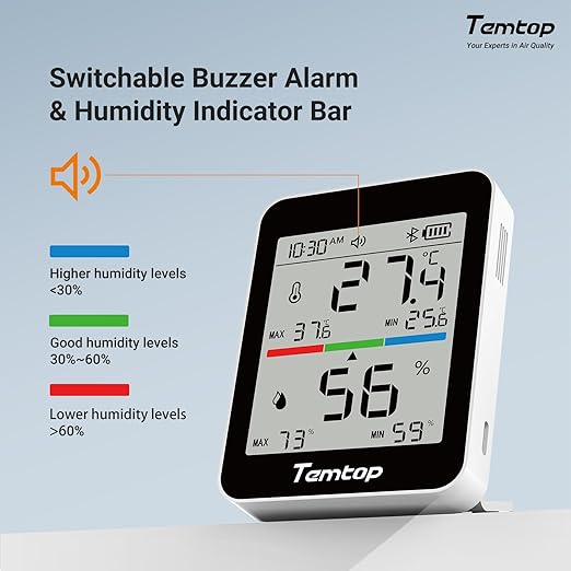 Temtop Humidity Meter T1, Indoor Thermometer for Room Temperature, Bluetooth Hygrometer with Notification Alerts, Data Export, Digital Gauge for Home, Office, Greenhouse, Garage, Baby Nursery, Gift - Image 5
