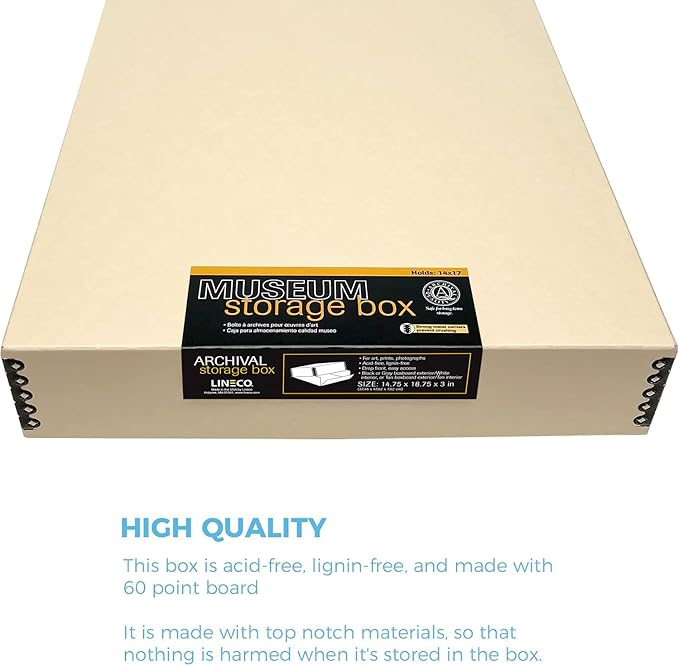 Lineco Museum Archival Storage Box, 14.75x18.75x3 in. Drop Front Design. Acid-Free with Metal Edge. Organize Photos, Pictures, Prints, Documents, Crafts, DIY. Tan, 1 Pack - Image 7