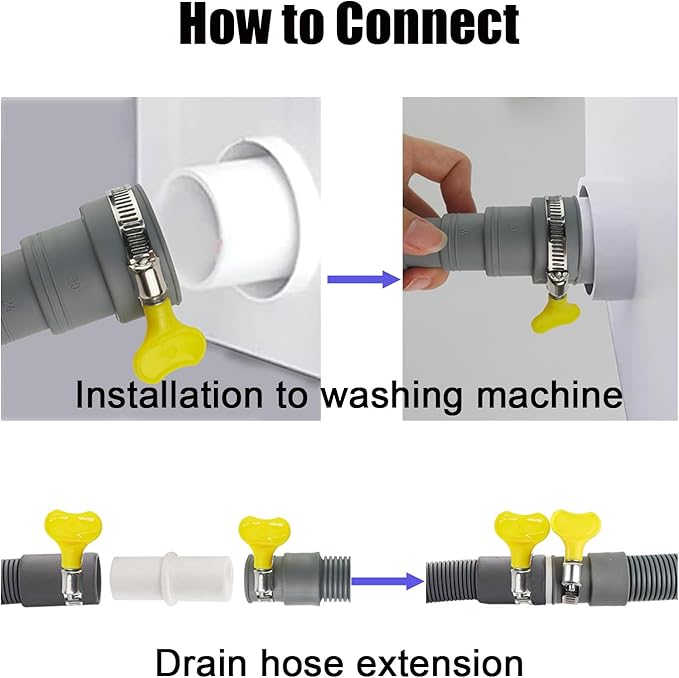 3.2 FT Universal Washing Machine Drain Hose, Drain Hose Extension Kit for Washer, Dishwasher, Dryers, Dehumidifier with 4 Hose Clamps, 1 U-Holder, 1 Adapter, Fit for 0.79-1.5 inch Drain Outlet - Image 4