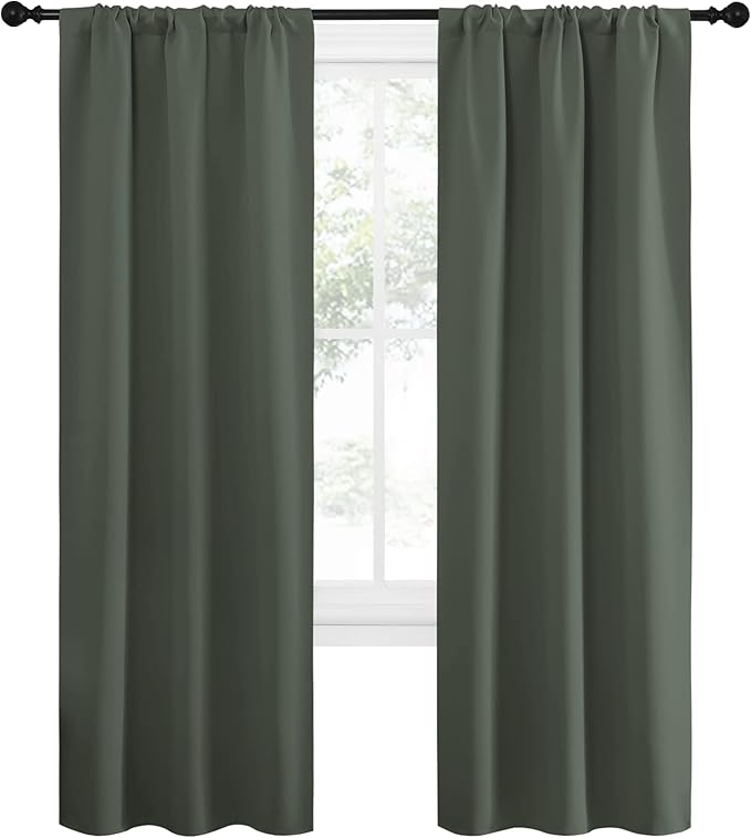 NICETOWN Bedroom Curtains Blackout Draperies - All Season Thermal Insulated Solid Rod Pocket Top Blackout Curtains/Drapes for Kid's Room (Dark Mallard, 1 Pair, 34 x 72 Inch) - Image 2