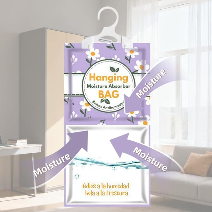 Moisture Absorbers Packets, Dehumidifier Bags, Hanging Moisture Absorber Bag, Humidity Packs,Closet Dehumidifier,Unscented Desiccant in Wardrobes, Bedrooms, Bathrooms,Kitchen (6 PACK) - Image 4