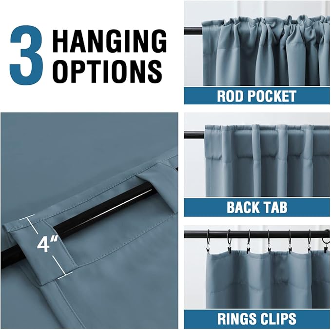 H.VERSAILTEX Blackout Curtains Thermal Insulated Window Treatment Panels Room Darkening Blackout Drapes for Living Room Back Tab/Rod Pocket Bedroom Draperies (2 Panels, Stone Blue, 42 x 63 Inch) - Image 9