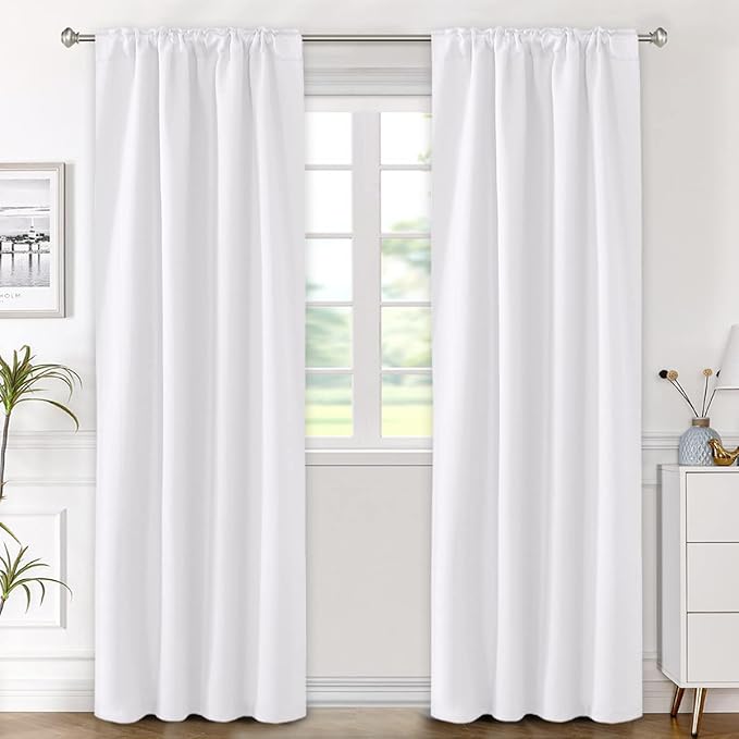 H.VERSAILTEX White Curtains Thermal Insulated Window Treatment Panels Room Darkening Privacy Assured Drapes for Living Room Back Tab/Rod Pocket Bedroom Draperies, 42 x 84 Inch, 2 Panels - Image 2