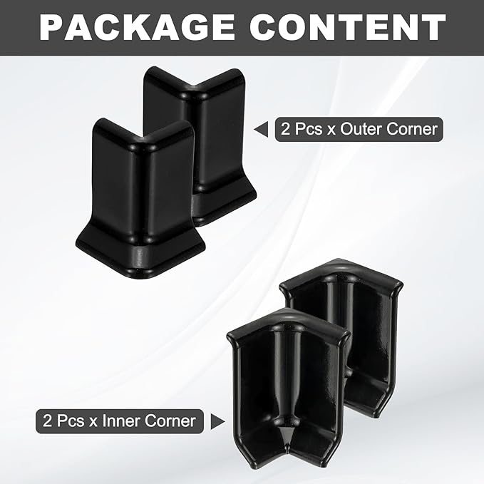 uxcell Self Adhesive Baseboard Corner Blocks, 2.2 Inch Wall Edge Corner Protector 2 Inside + 2 Outside Corners-Connector for Wall Floor Furniture Edge(Black) - Image 3