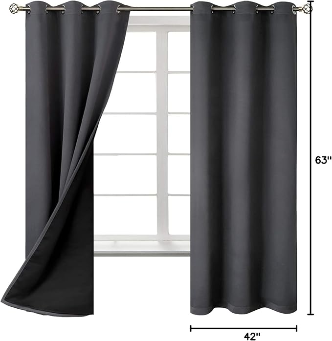 BGment Dark Grey Blackout Curtains for Bedroom - Black Out Curtains 63 Inch Long Thermal Insulated Grommet Total Room Darkening Window Drapes for Living Room, 2 Panels, 42 x 63 Inch - Image 9