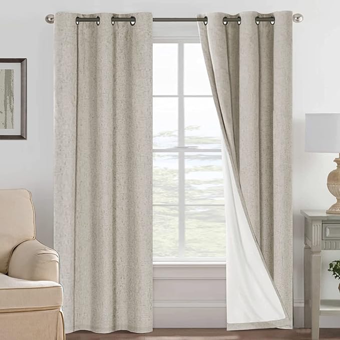 H.VERSAILTEX Primitive Linen Curtains 100% Blackout Curtain Drapes Burlap Fabric Curtains with White Thermal Insulated Liner, Grommet Top Drapes Living Room/Bedroom (2 Panels, 42 x 84 Inch, Stone) by HVERSAILTEX