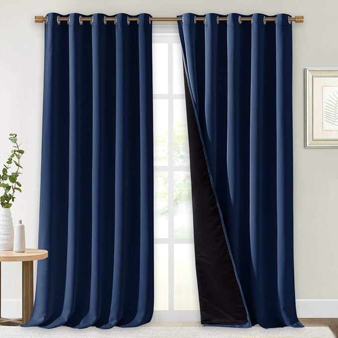 NICETOWN 100% Blackout Curtains 108 inches Long, Noise Reduction Window Treatment Curtains, Thermal Insulated Energy Smart Drapes and Draperies for Apartment Decor, Navy Blue, Set of 2, 70 inches W by NICETOWN