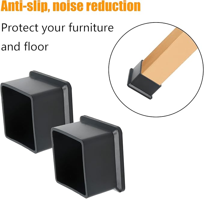12PCS Rubber Chair Leg Tips Caps, 2" x 2" Square Rubber Covers Black Furniture Foot Table Chair Leg End Cap, Anti-Slip Chair Leg Floor Protectors, Black - Image 4