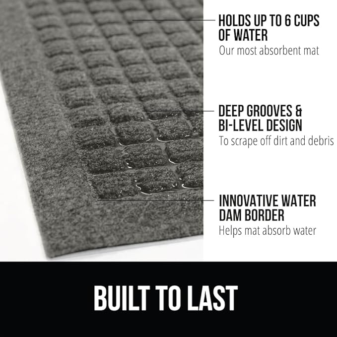 GORILLA GRIP Front Door Mat, 47x35, Indoor Outdoor Ultra Absorbent HydroAbsorb Doormat, Absorbs Up to 6 Cups of Water, Stain and Fade Resistant, Rubber Backing Doormats, Captures Dirt, Grey - Image 3
