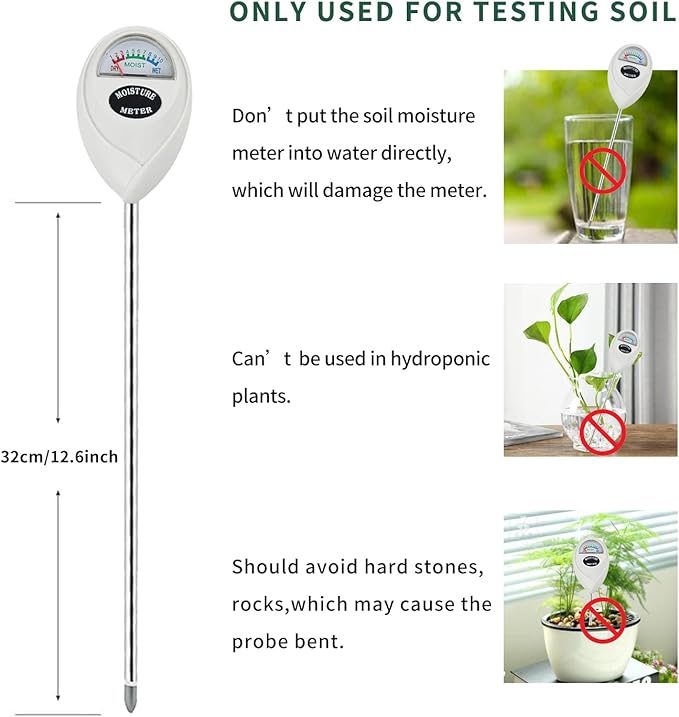 Soil Moisture Meter, 2 Pack Long Probe Soil Moisture Monitor for House Plants, Soil Hygrometer Moisture Sensor for Indoor & Outdoor, Garden, Farm, Lawn Plant Care, No Battery Needed(White) - Image 6