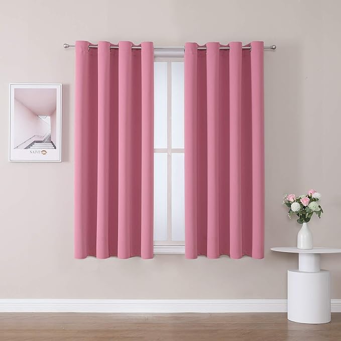 ChrisDowa Grommet Room Darkening Curtains for Bedroom and Living Room - 2 Panels Set Thermal Insulated Blackout Curtains (Pink, 52W x 45L) by ChrisDowa