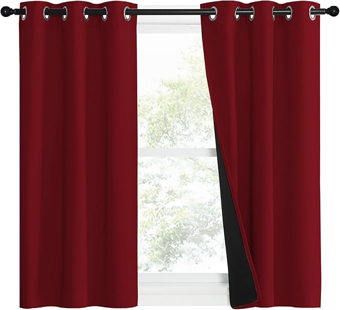NICETOWN 100% Blackout Curtains with Black Liner Backing, Thermal Insulated Curtains for Living Room, Noise Reducing Drapes for Christmas, Burgundy Red, 37" x 50" Per Panel, Set of 2 - Image 2