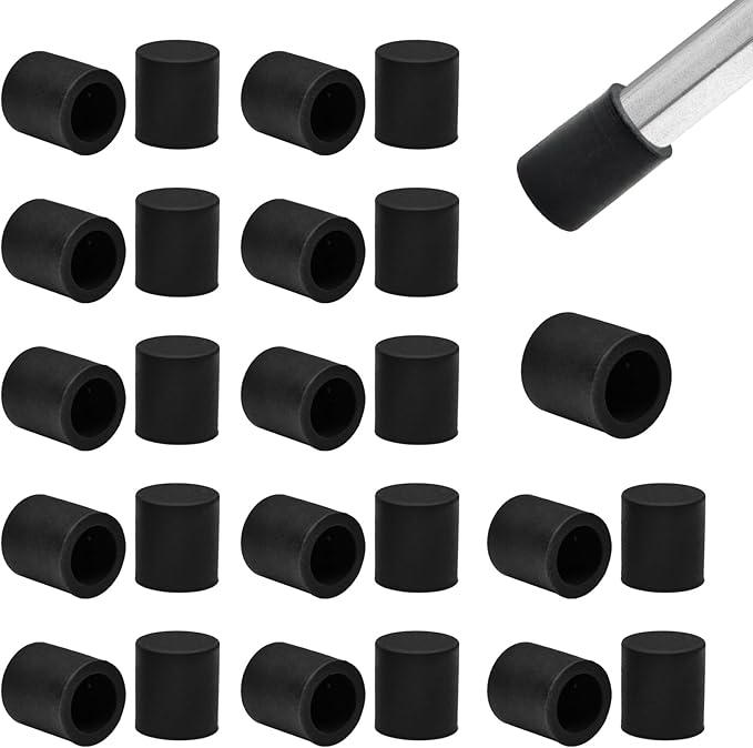 25 Pcs 3/8"(9 mm) Round Chair Leg Tips Caps, Silicone Rubber Furniture Leg Floor Protectors, Reduce Noise Folding Metal Chair Leg Cap Replacement for Bar Stool Leg Patio Indoor, Black by BOPOREAE