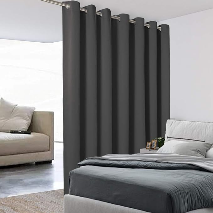 BONZER Extra Wide Room Divider Curtain Total Privacy Wall Grommet Top Thermal Insulated Blackout Curtains for Slide Window, 108L x 120W Inch (9L x 10W ft), 1 Panel, Dark Grey by Bonzer