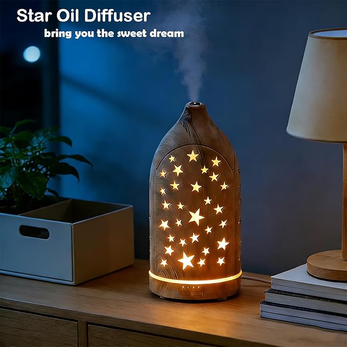 Essential Oil Diffuser,7.1''x3.5'' Diffusers with 3 Aromatherapy Oils Set,Small 200ml Desk Humidifier with 7 LED Colors Night Lights,Waterless Auto-Off for Office Home Decor Gift (Star) - Image 2