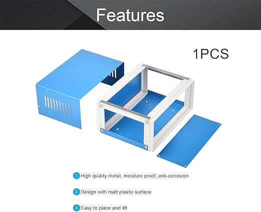 Auniwaig Electronic Junction Box,Metal Project Box DIY Enclosure Case Dustproof Waterproof Preventive Case Box for Electronic Projects, 6.69" x 5.12" x 3.15" Blue - Image 3