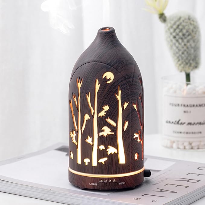 Essential Oil Diffuser,7.1''x3.5'' Air Diffusers with 3 Aromatherapy Oils Set,Small 200ml Humidifier with 7 LED Colors Lights,Waterless Auto-Off for Desk Office Home Decor Gift(Tree Dark Wood Grain) - Image 4