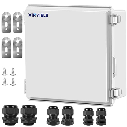 Waterproof Outdoor Project ABS Plastic Junction Box IP67 Weatherproof Dustproof Enclosure with Hinged Cover, Mounting Plate,Wall Brackets for Power Project (11.8"x11.8"x7.1") by XINYIELE