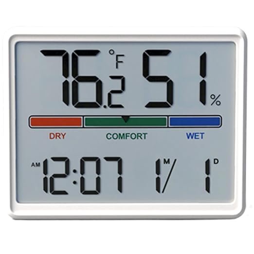 Digital Hygrometer Indoor Thermometer, Clock with Temp & Humidity, Temp Gauge with Comfort Indicator, Wall/Magnetic/Desk Alarm Clock for Bedroom, Baby Room, Office, Kitchen, Garage (White) by LUZSCO