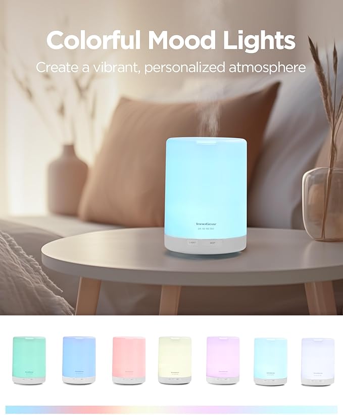 InnoGear 300ML Essential Oil Diffuser, Premium 5-in-1 Ultrasonic Aromatherapy Diffusers Scent Humidifier Aroma Diffuser Vaporizer Auto-Off Timer for Room Office Home, Basic White, Medium - Image 6